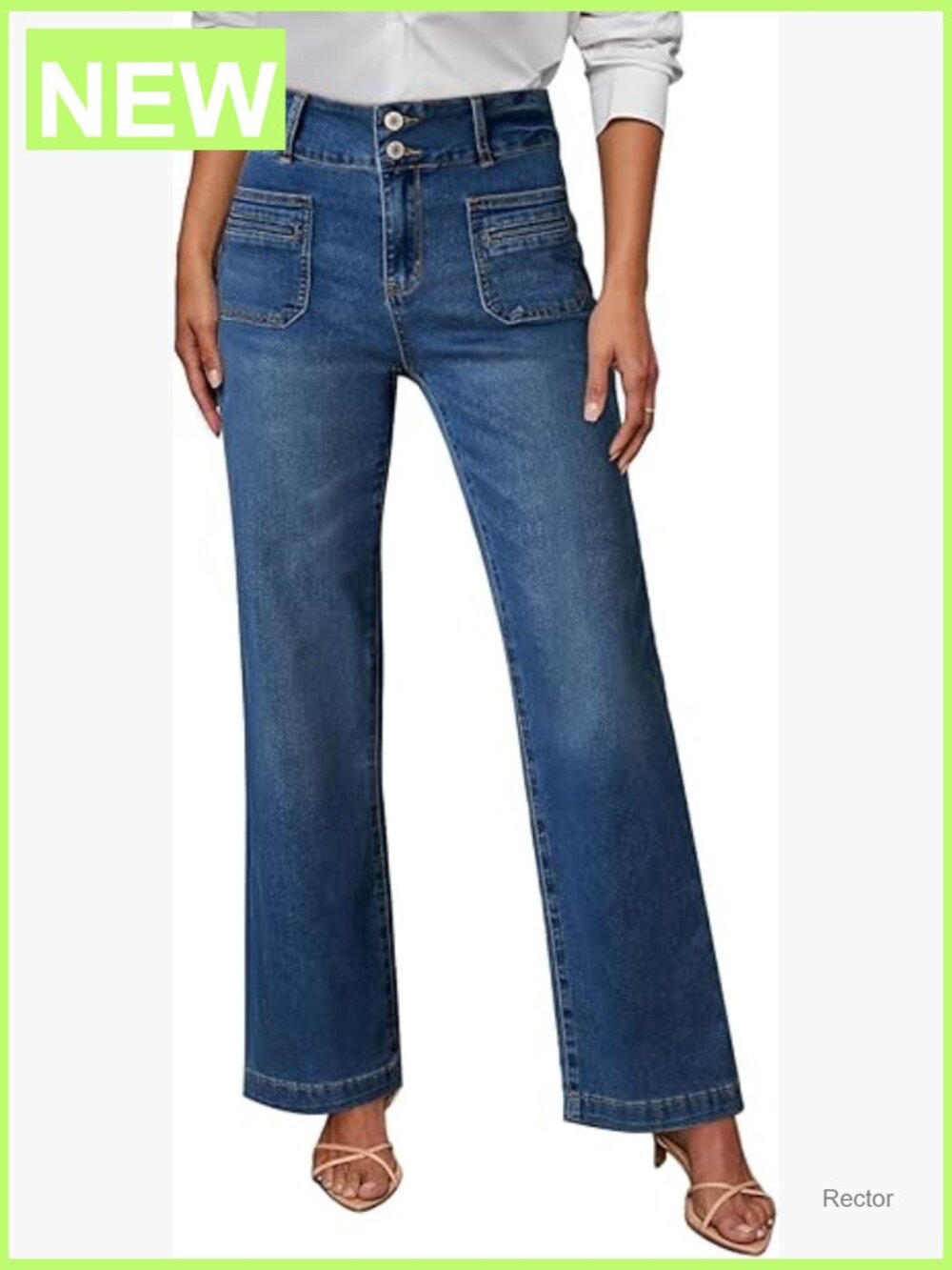 High Waisted Wide Leg Jeans Tummy Control Stretch Straight Leg Pockets